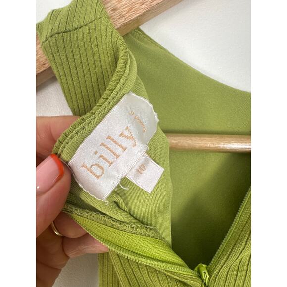 Billy J Mindy Ribbed Bodycon Midi Twist-Back Maxi Dress in Olive Green, Size 10 - Picture 5 of 8